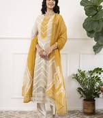 Linen handwork straight kurta pant set with linen dupatta