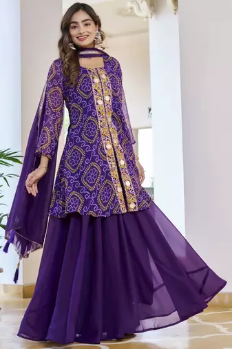 Blue Embroidered Georgette Festive Wear Palazzo Suit