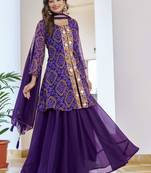 Blue Embroidered Georgette Festive Wear Palazzo Suit