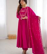 Pink Beads Work Chanderi Silk Anarkali Suit