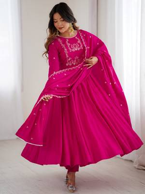 Pink Beads Work Chanderi Silk Anarkali Suit 2