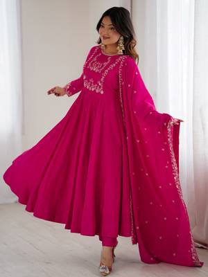 Pink Beads Work Chanderi Silk Anarkali Suit 4