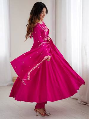 Pink Beads Work Chanderi Silk Anarkali Suit 5
