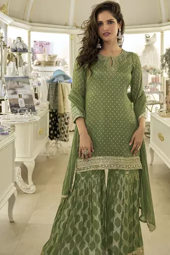 Mahendi viscose jacquard silk embroidered plazzo suit