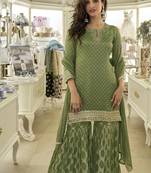 Mahendi viscose jacquard silk embroidered plazzo suit