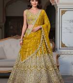 yellow zari work soft net lehenga set choli with dupatta