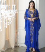Royal Blue Moroccan Style Kaftan with Heavy Golden Embroidery for Women 