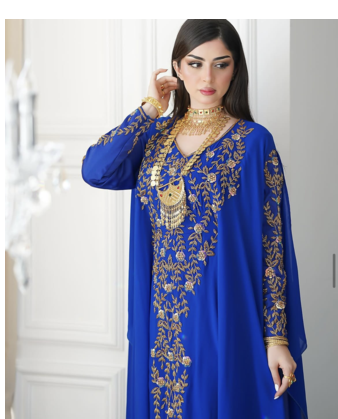 Royal Blue Moroccan Style Kaftan with Heavy Golden Embroidery for Women  4