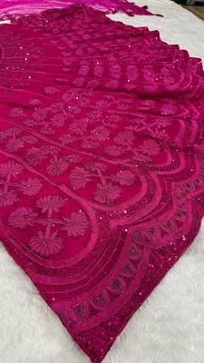 Pink Silk Embroidered Velvet Lehenga with Blouse & Net Dupatta  4