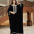 Black Velvet Moroccan Stitched Kaftan with Silver Embroidery for Women