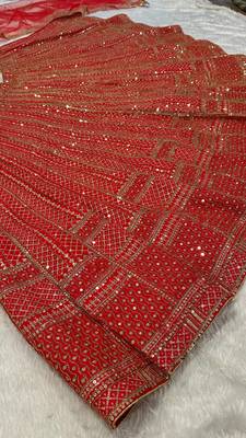 Red Net Sequins & Dori Embroidery Lehenga Choli With Dupatta 3