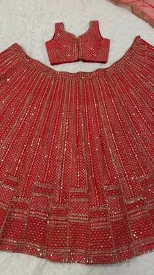 Red Net Sequins & Dori Embroidery Lehenga Choli With Dupatta 6