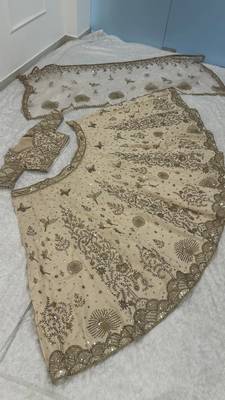 Cream net sequins dori & Zari Lehenga blouse with Dupatta 2