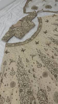 Cream net sequins dori & Zari Lehenga blouse with Dupatta 3