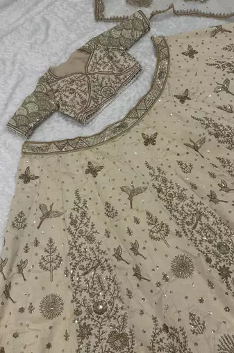 Cream net sequins dori & Zari Lehenga blouse with Dupatta