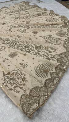Cream net sequins dori & Zari Lehenga blouse with Dupatta 4