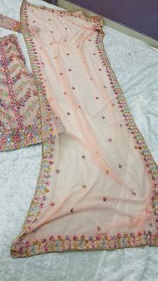 Peach georgette embroidered lehenga choli with dupatta 4