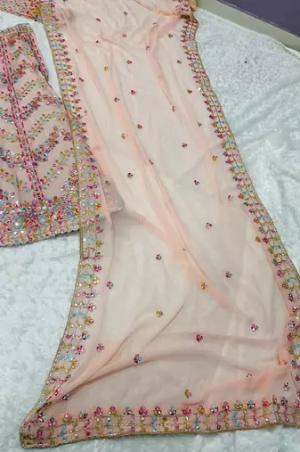 Peach georgette embroidered lehenga choli with dupatta
