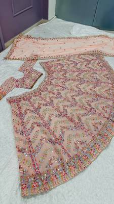 Peach georgette embroidered lehenga choli with dupatta 5