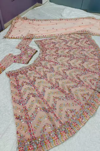 Peach georgette embroidered lehenga choli with dupatta