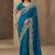 Dark teal embroidered pramium satin saree with designer blouse fabric