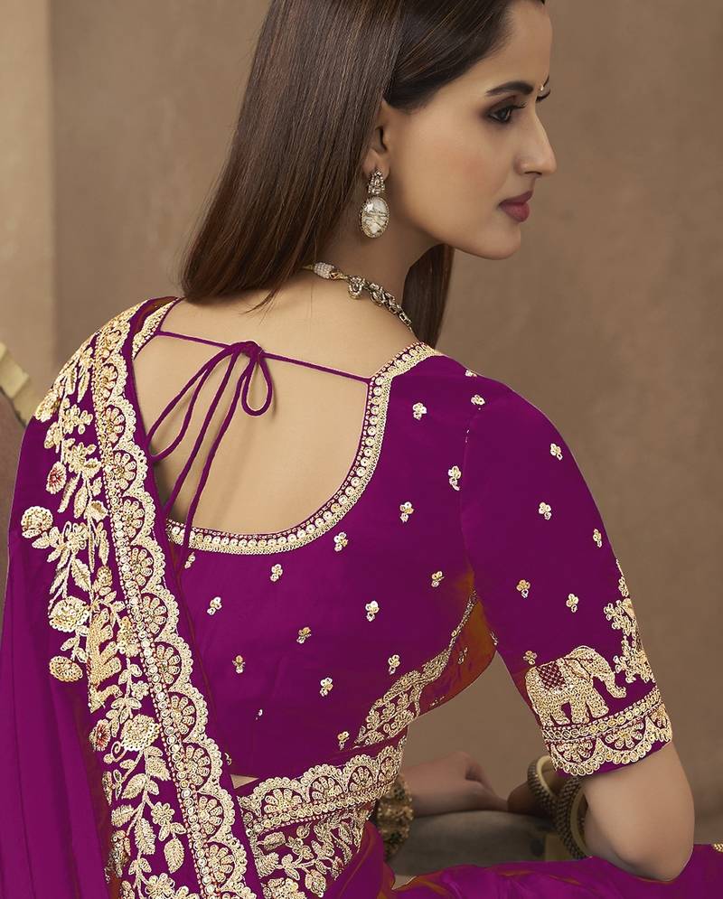 Wine embroidered pramium satin saree with designer blouse fabric