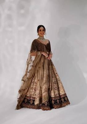 Dark Brown Velvet Sequins & Dori Work All Over Front & Back Lehenga Set 2