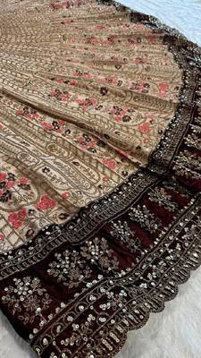 Dark Brown Velvet Sequins & Dori Work All Over Front & Back Lehenga Set 3