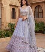 blue floral printed georgette festival lehenga set choli with dupatta