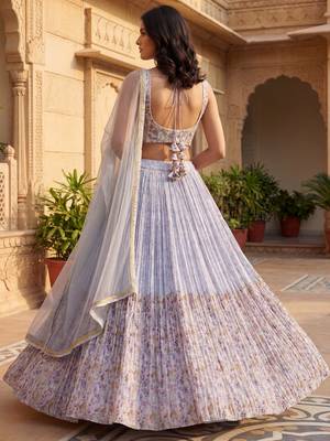 blue floral printed georgette festival lehenga set choli with dupatta 5