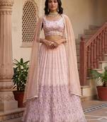 peach floral printed georgette lehenga set choli with dupatta