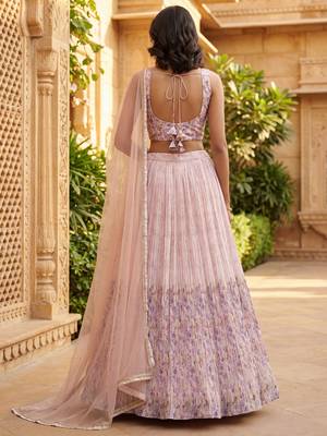 peach floral printed georgette lehenga set choli with dupatta 4