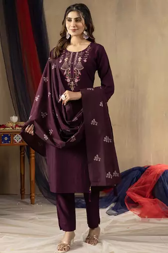 Wine viscose embroidered and handwork designer salwar suit