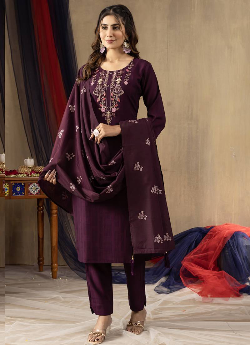 Wine viscose embroidered and handwork designer salwar suit
