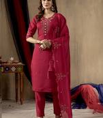Rani pink roman silk thread embroidered designer salwar suit