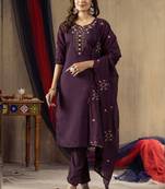 Wine roman silk thread embroidered designer salwar suit