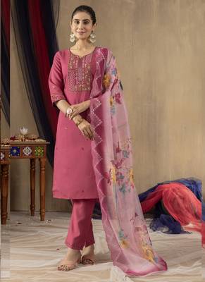 Onion pink roman silk thread embroidered salwar suit 3
