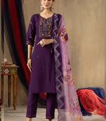 Purple roman silk thread embroidered designer salwar suit