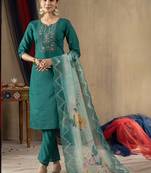 Rama green roman silk thread embroidered designer salwar suit