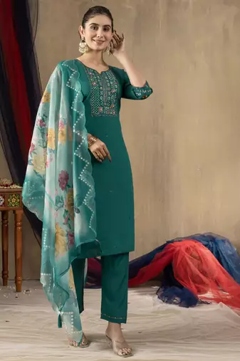 Rama green roman silk thread embroidered salwar suit