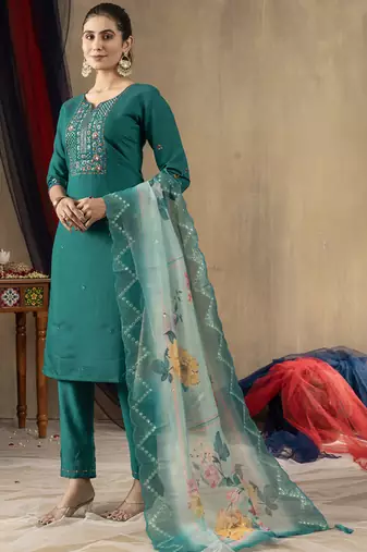Rama green roman silk thread embroidered salwar suit