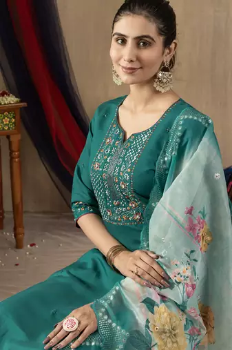 Rama green roman silk thread embroidered salwar suit
