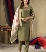 Mahendi shimmer gold silk thread embroidered designer salwar suit