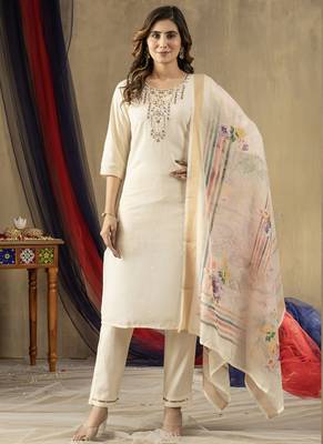 Off white shimmer gold silk thread embroidered salwar suit 2