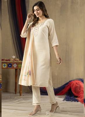 Off white shimmer gold silk thread embroidered salwar suit 3
