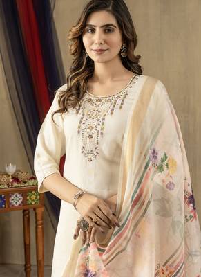 Off white shimmer gold silk thread embroidered salwar suit 4
