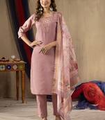 Onion pink shimmer gold silk thread embroidered designer salwar suit