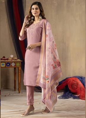 Onion pink shimmer gold silk thread embroidered salwar suit 3