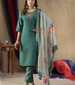 Rama green shimmer gold silk thread embroidered designer salwar suit