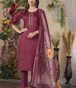 Wine roman silk thread embroidered designer salwar suit